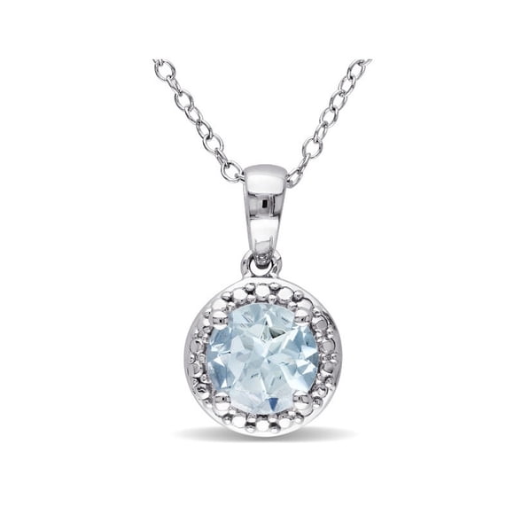 1.15 Carat (ctw) Aquamarine Halo Pendant Necklace in Sterling Silver with Chain