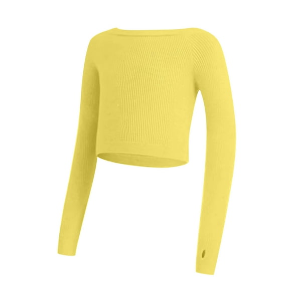 HAiming Girls Knit Shirt off the Shoulder Slim Fitted Dance Clothes Long Sleeve Solid Color Sweater