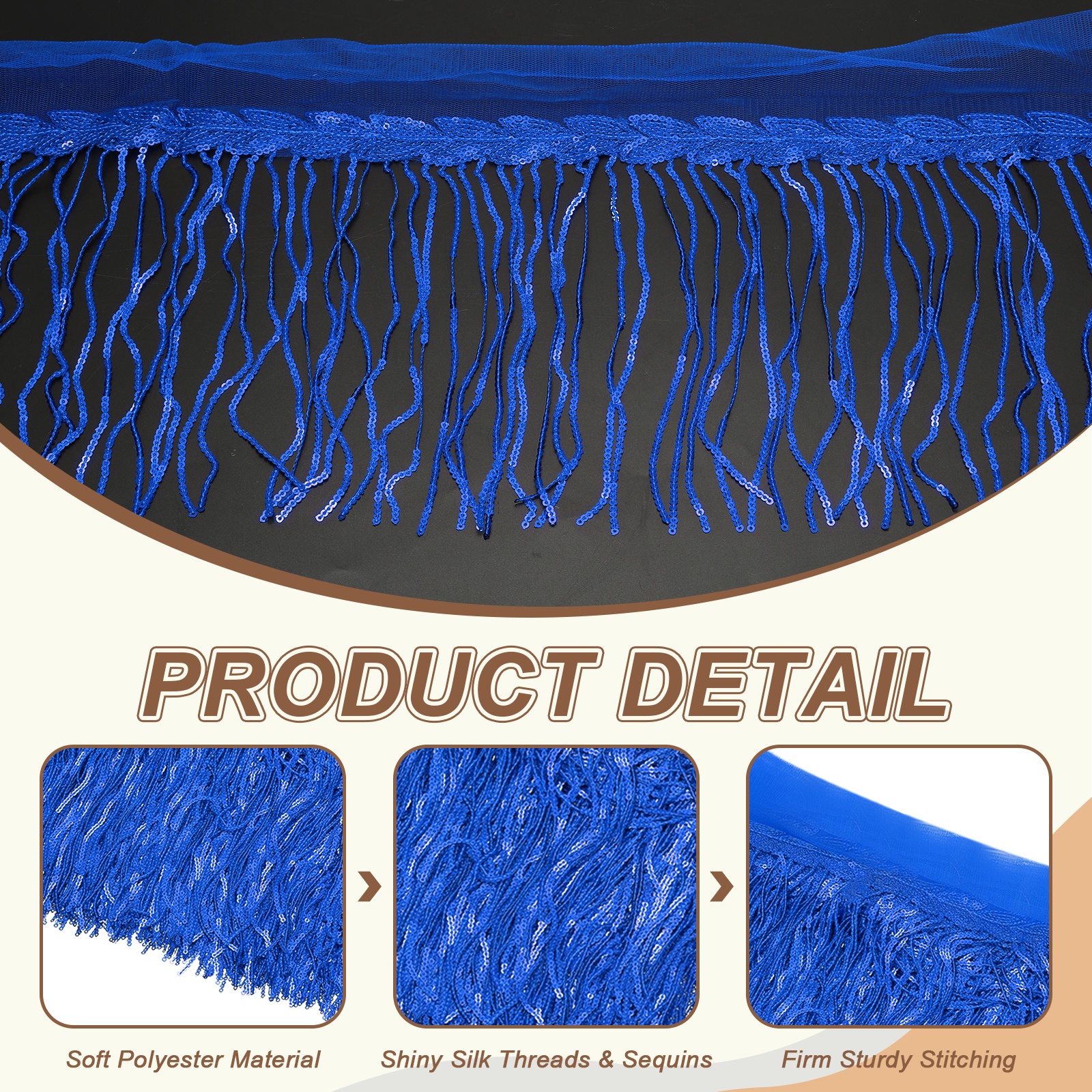 Uxcell 10 Yards 10 Inch Shiny Sequined Tinsel Fringe Trim, Sparkling Spangle Curtain Fringe Paillette Lace Fabric Streamer for DIY Latin Dance Costume Clothing Birthday, Dark Blue