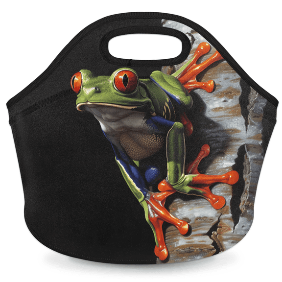 Herdesigns Frog Insulated Lunch Bag Neoprene Lunch Box for Women Men Soft Cooler Bag Washable Lunch Tote for Work Outdoor Picnic