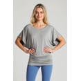 thumbnail image 2 of BAIEBLEUE GLOBAL Women's Solid Butterfly Short Sleeve Boat Neck Dolman Top HGrey L, 2 of 7