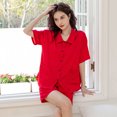 thumbnail image 1 of Pijamas sexys de seda suave con espalda de hielo para mujer, pantalones cortos finos de manga corta y cuello cuadrado pequeño, ropa para el hogar para primavera y verano, 1 of 5