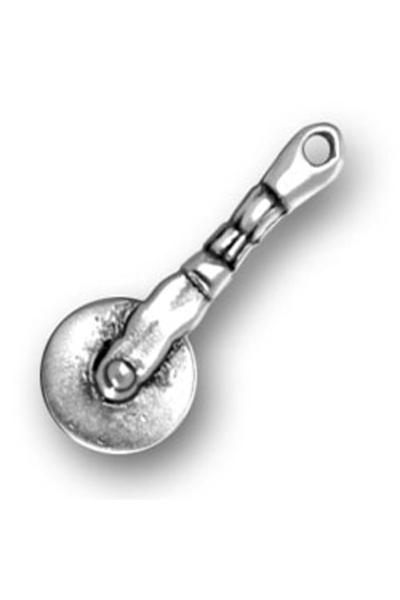 Sterling Silver 7" 4.5mm Charm Bracelet With Attached 3D Kitchen Cooks Pizza Roller Cutter Cooking Charm
