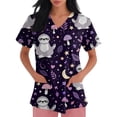 thumbnail image 3 of Kixjoy Scrubs for Women Tops Oversized Short Sleeve V Neck Nurse Scrubs Animal Printed Stretchy Medical Shirt Casual Lightweight Womens Uniform Tops with Pockets, Purple M, 3 of 6