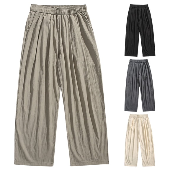 Men's Casual Wide Leg Pants Cotton Trousers Joggers Elastic Waist Drawstring Loose Fit Breathable Lightweight Stretchy Soft Comfortable Lounge Sleepwear Daily Essentials | JASKFLY,Beige L