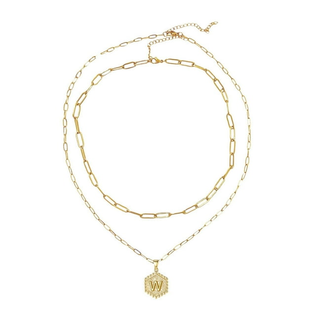 Hearth & Gear 1Ensemble Collier Hexagonal Initiale 26 pour Femmes Colliers pour Femmes Alphabet Initiale A Z 26 Colliers Dorés pour Femmes Filles Collier Perle et Collier Rose Long Collier Collier Collier pour Femmes