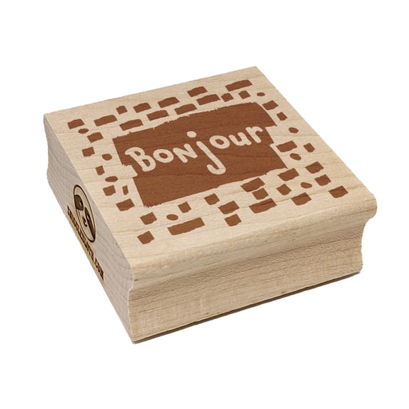 Bonjour Hello French Doodle Square Rubber Stamp Stamping Scrapbooking Crafting - Medium 1.75in