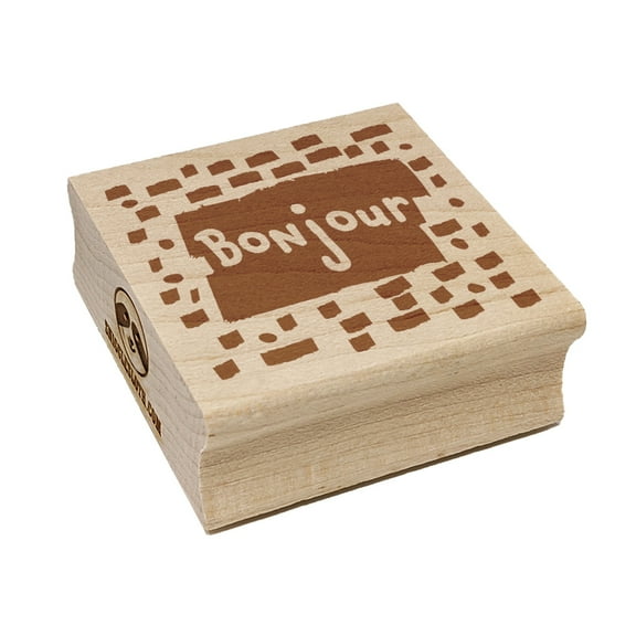 Bonjour Hello French Doodle Square Rubber Stamp Stamping Scrapbooking Crafting - Large 2.75in