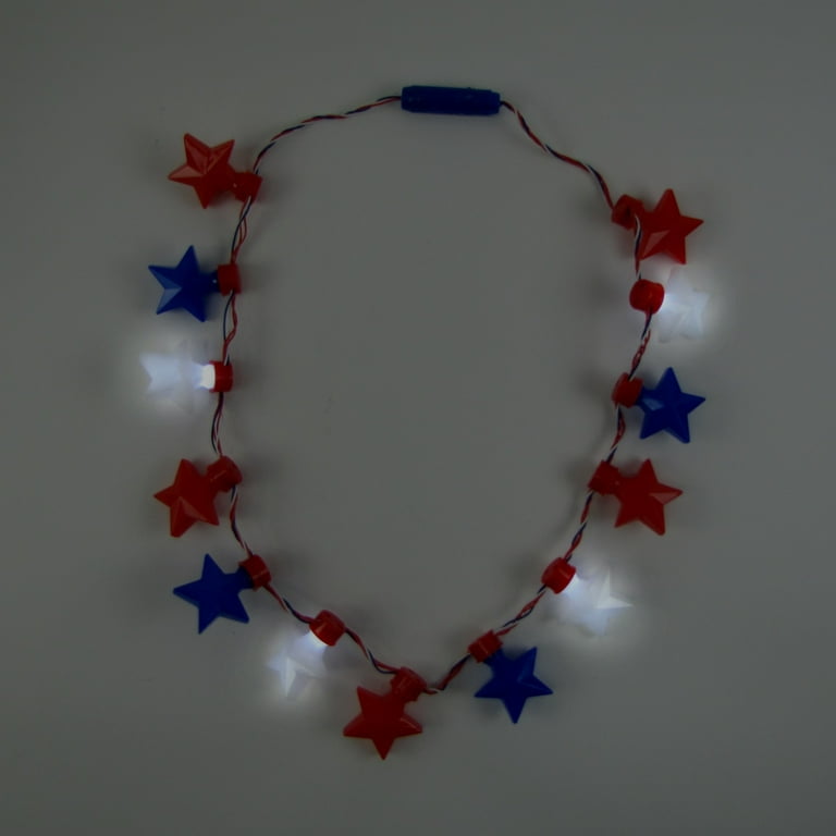 Red White Blue Star Flashing LED Bulb Necklace Glow Light Novelty Party Favor Red White Blue Star Flashing LED Bulb Necklace Glow Light Novelty Party Favor