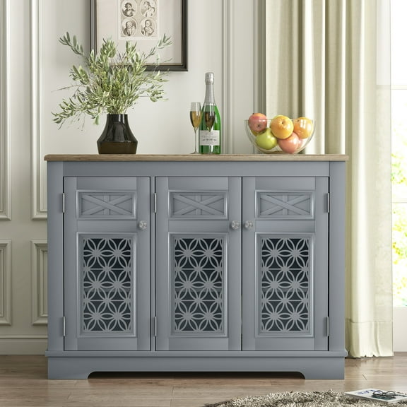 FESTIVO Versatile Buffet Cabinet with Glass Doors and Adjustable Shelves - 44.5" in Width Gray