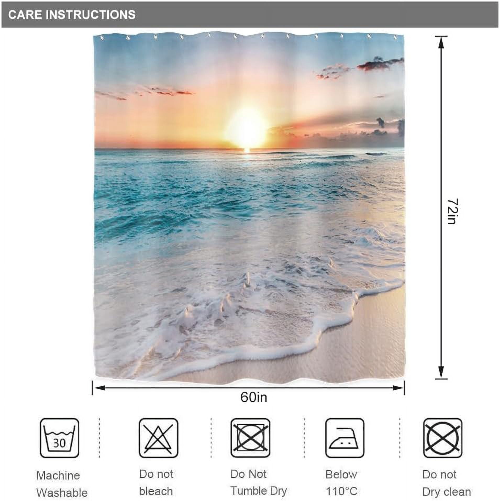 Beach Hawaiian Sea Sunset Shower Curtain for Bathroom Decor 72Wx72H Ocean Wave Sunrise Tropical Coastal Seaside Summer Scenery Art Printed Fabric Polyester Waterproof 12 Pack Plastic Hooks
