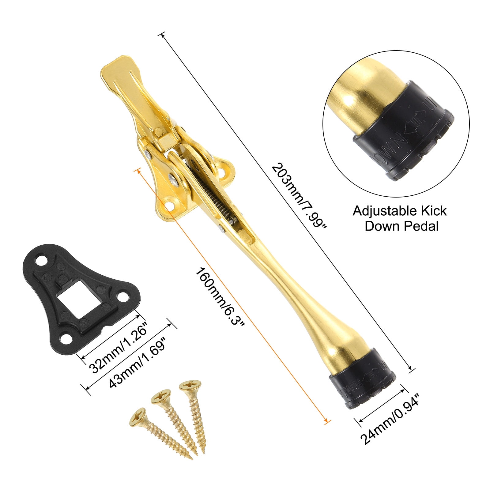 Uxcell 6 Inch Kickdown Door Stopper, One Touch Pedal Heavy Duty Door Stop Holder, Height-Adjustable Rubber Foot, (Gold, 2 Pack)