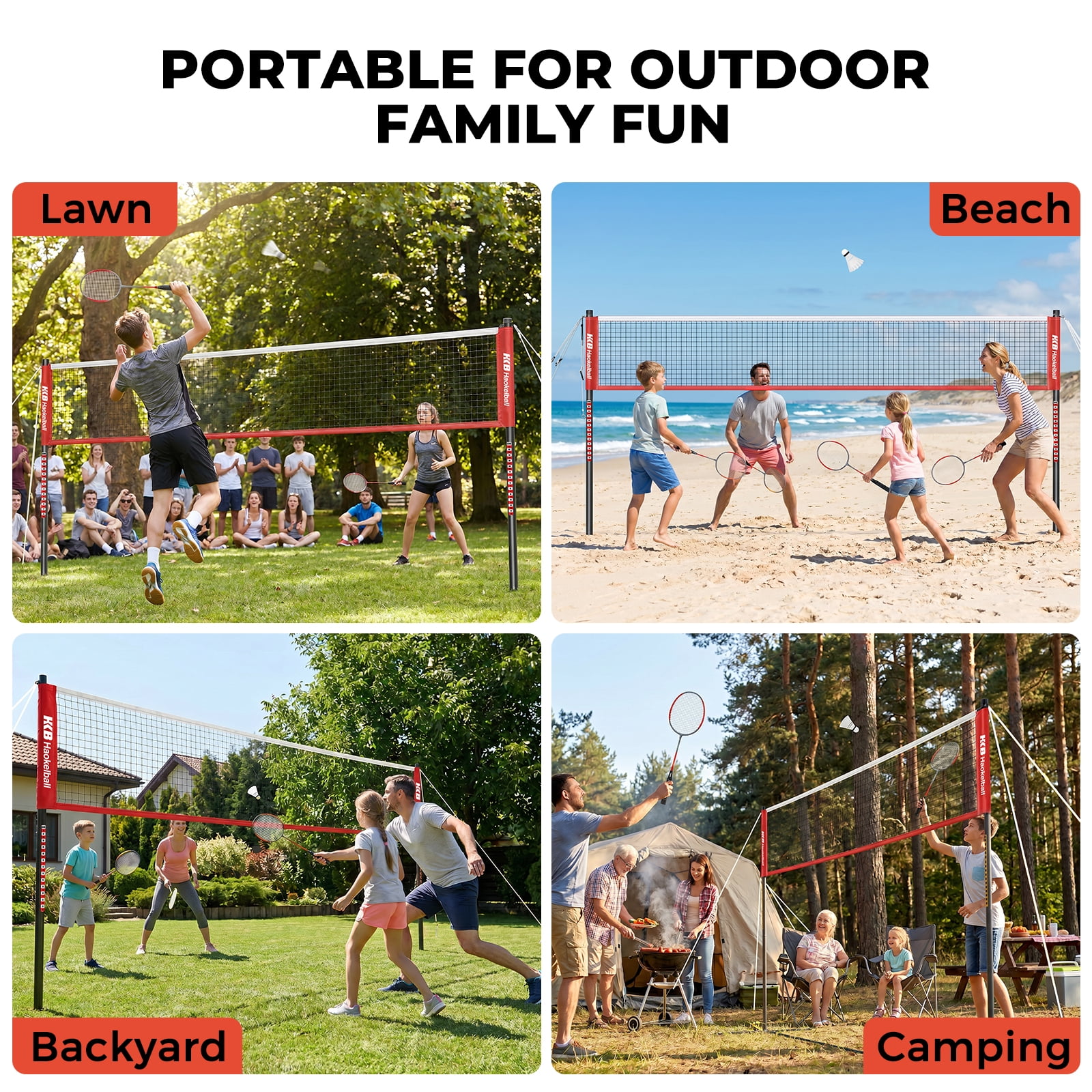 Haokelball Badminton Net Set for Backyard – 20FT Portable Outdoor Game Set with Stable Tension System, Poles, Rackets, Shuttlecocks & Carry Bag