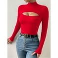 thumbnail image 4 of MOYIKO Cutout Front Mock Turtle Neck Long Sleeve Shirts for Women Fitted Tops Tees,Size Small, 4 of 8