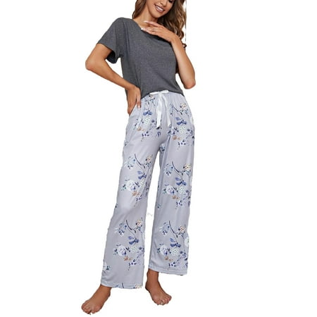 

Round Neck Floral Pant Sets Multicolor Short Sleeve Elegant Women s Pajama Sets