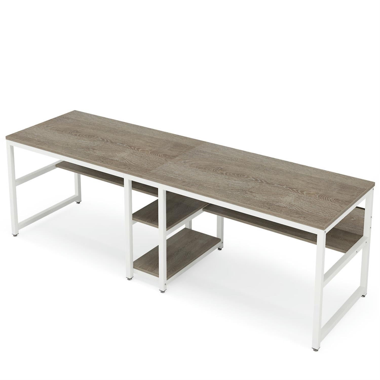 Demi Bonn 78"dustrial Two Computer Desk with Shelves, Modern Double Study Writing Gaming Table for Home Office, Gray & White