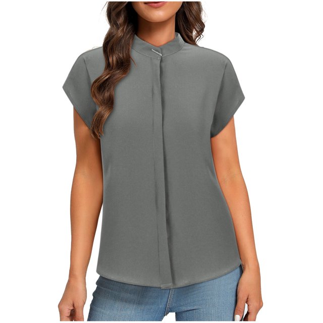 SwiftWear Women's Standing neck Scrub Blouse - Relaxed Fit Outdoor Short Sleeve Top with Rounded Hem & Breathable Design