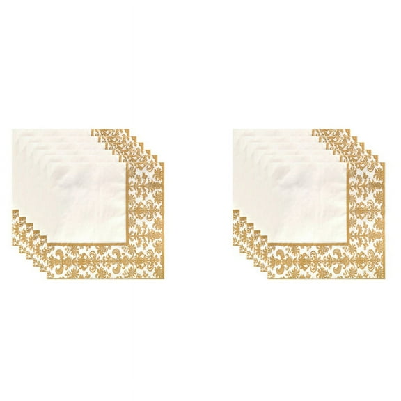 2X 100Pcs Gold Printing Disposable Napkin Tissue Paper Printed Napkins for Restaurant And Hotel (Golden   White),200 x Napkins,White&gold