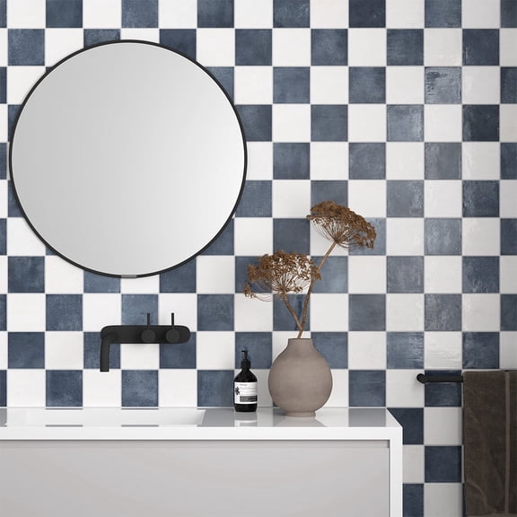 The Tile Life Vela 4" x 4" Checkerboard Clean & Deep Royal Glossy Porcelain Wall Tile (12.92 Sq. ft./Case)