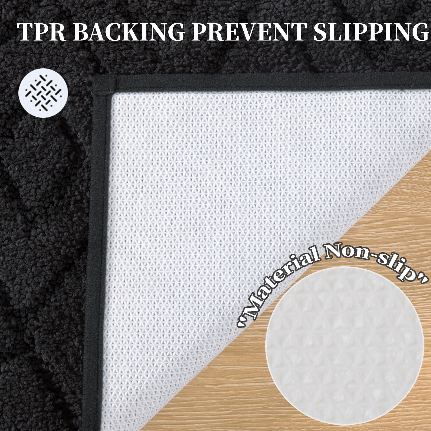 Yamaziot 3pcs Bathroom Rugs Set with U-Shaped Mat, Non Slip, Quick Drying, Ultra Soft and Water Absorbent Bath Rug Carpet Machine Washable Rug, Black