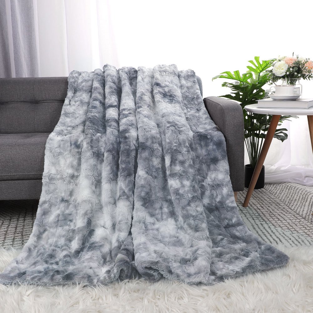 Luxury Faux Fur Blanket Soft Reversible Tiedye Shaggy Sherpa Throw