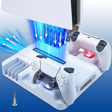 Charging Station Stand Compatible with PS5 Slim, PS 5 Charging Dock Fan, 3-in-1 Cooling Stand, Removable Headset, Vertical Cooling Stand Holder for PS 5 Disc and Digital Edition