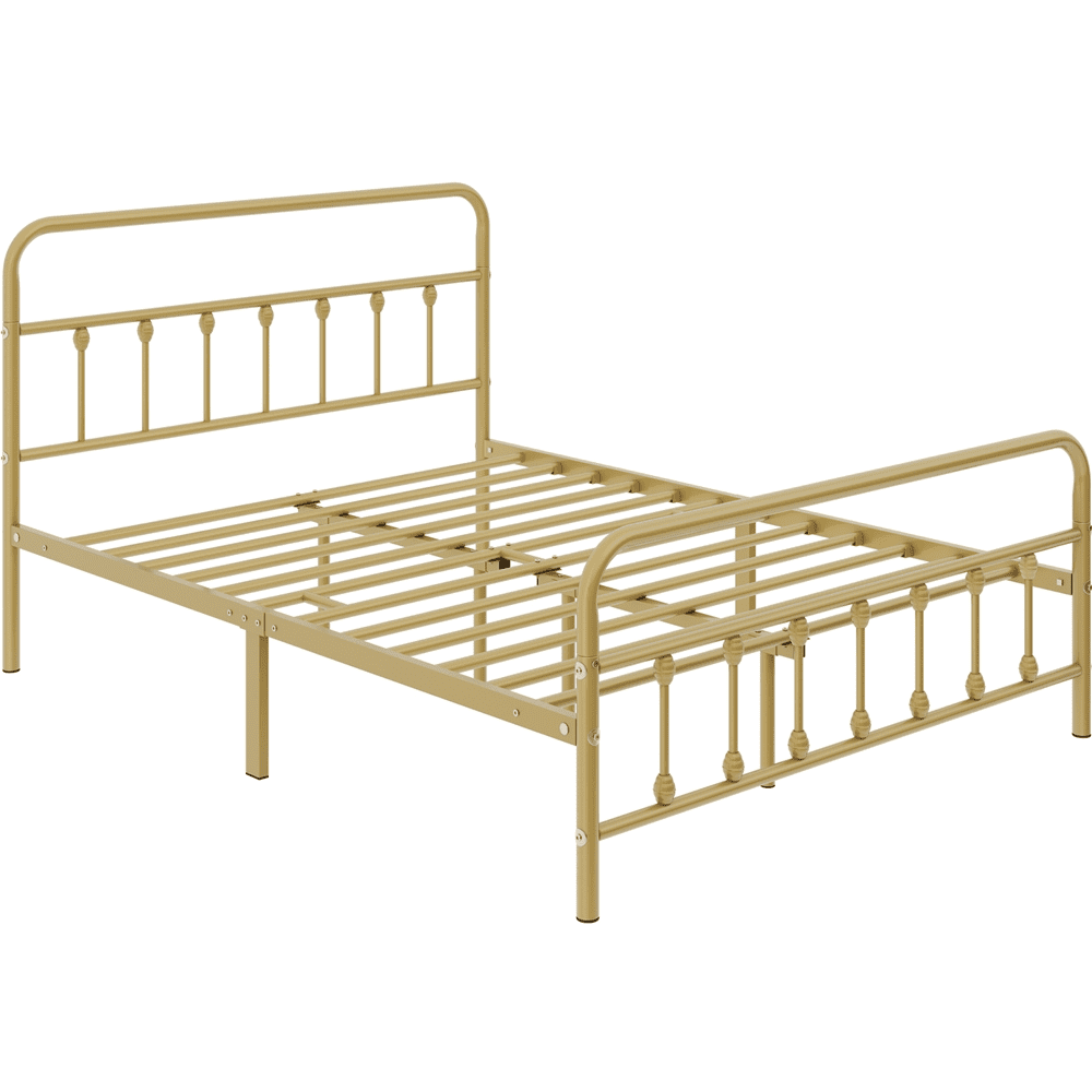 Alden Design Full Size Metal Platform Bed Frame with High Headboard, All Ages, Antique Gold