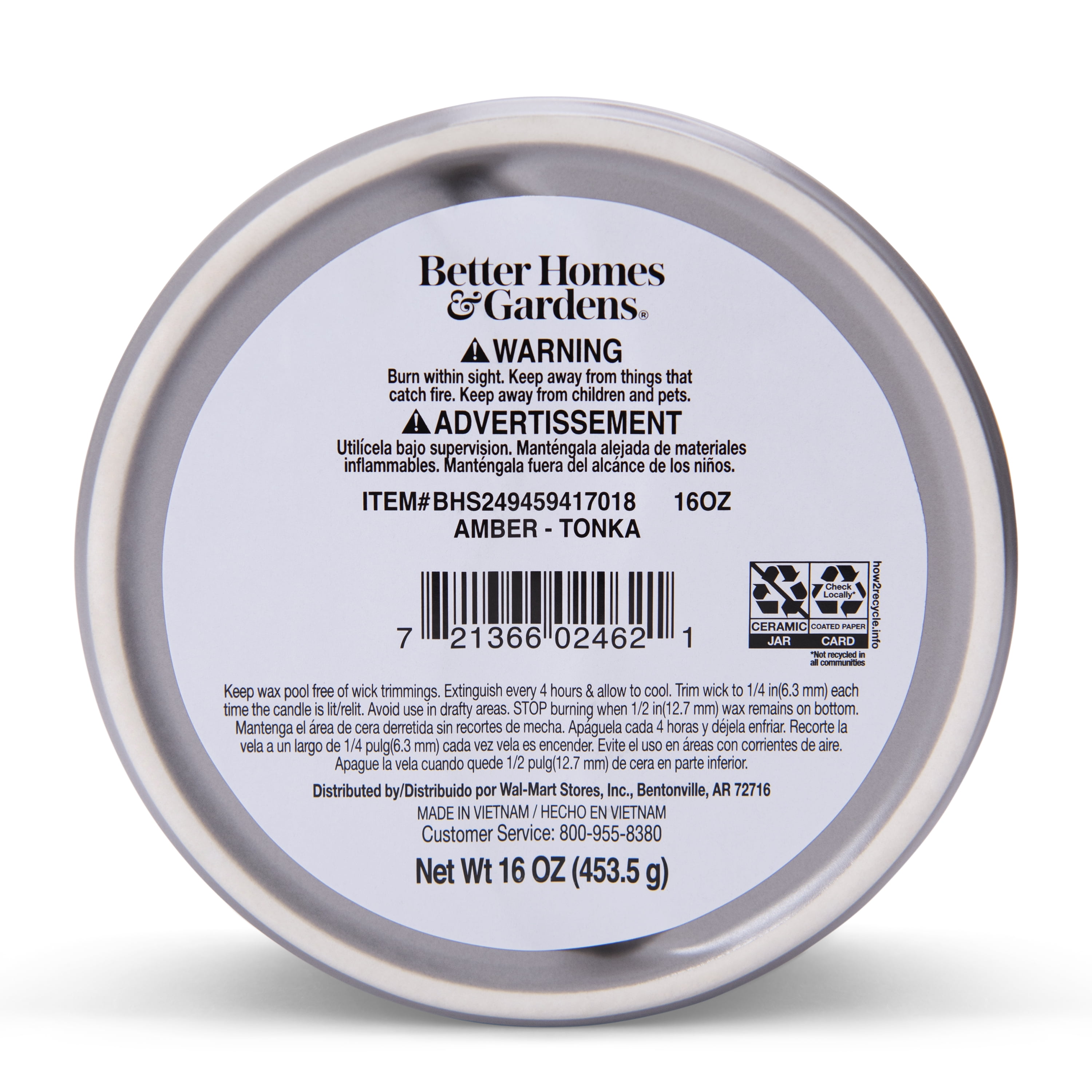 Better Homes & Gardens 16oz Amber & Tonka Duo Scented 2-wick Ceramic Candle