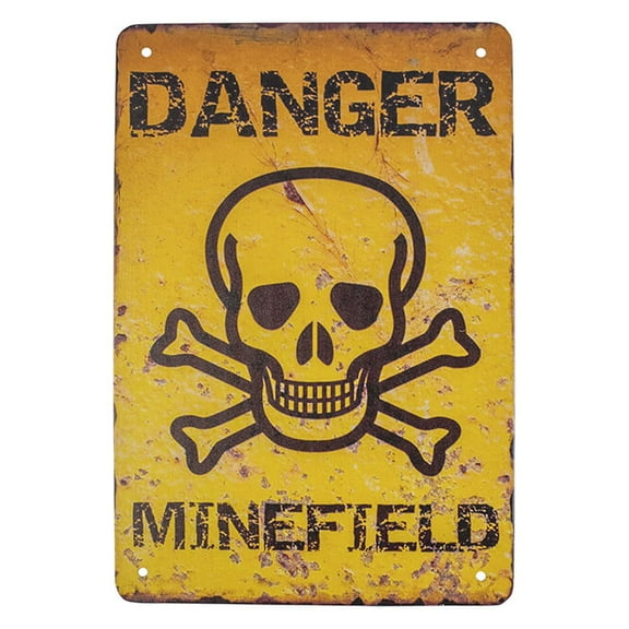 8x12 Metal Danger Military Minefield Warning Wall Sign Retro Man Cave Yard Lawn Garage Bar Decor
