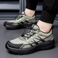 thumbnail image 3 of Men's Grey Green Contrast Mesh Outdoor Hiking Shoes Auto Quick Lace Rugged Non-Slip Trekking Trainers, 3 of 5