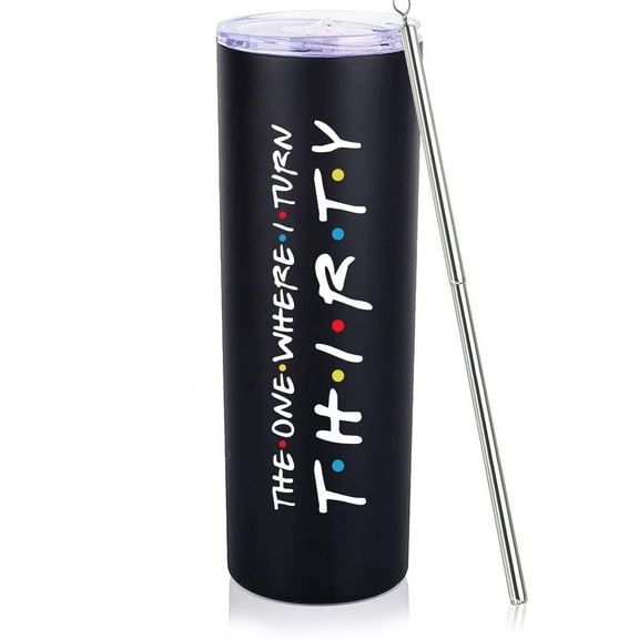 30th Birthday Gifts For Women 20oz Skinny Black Travel Tumbler Happy 30 Year Old Bday Presents For 1995 Born Woman Female Friend