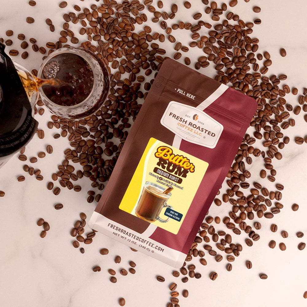 Fresh Roasted Coffee, Butter Rum Flavored Coffee Drip Ground, 32 oz 2 lbs