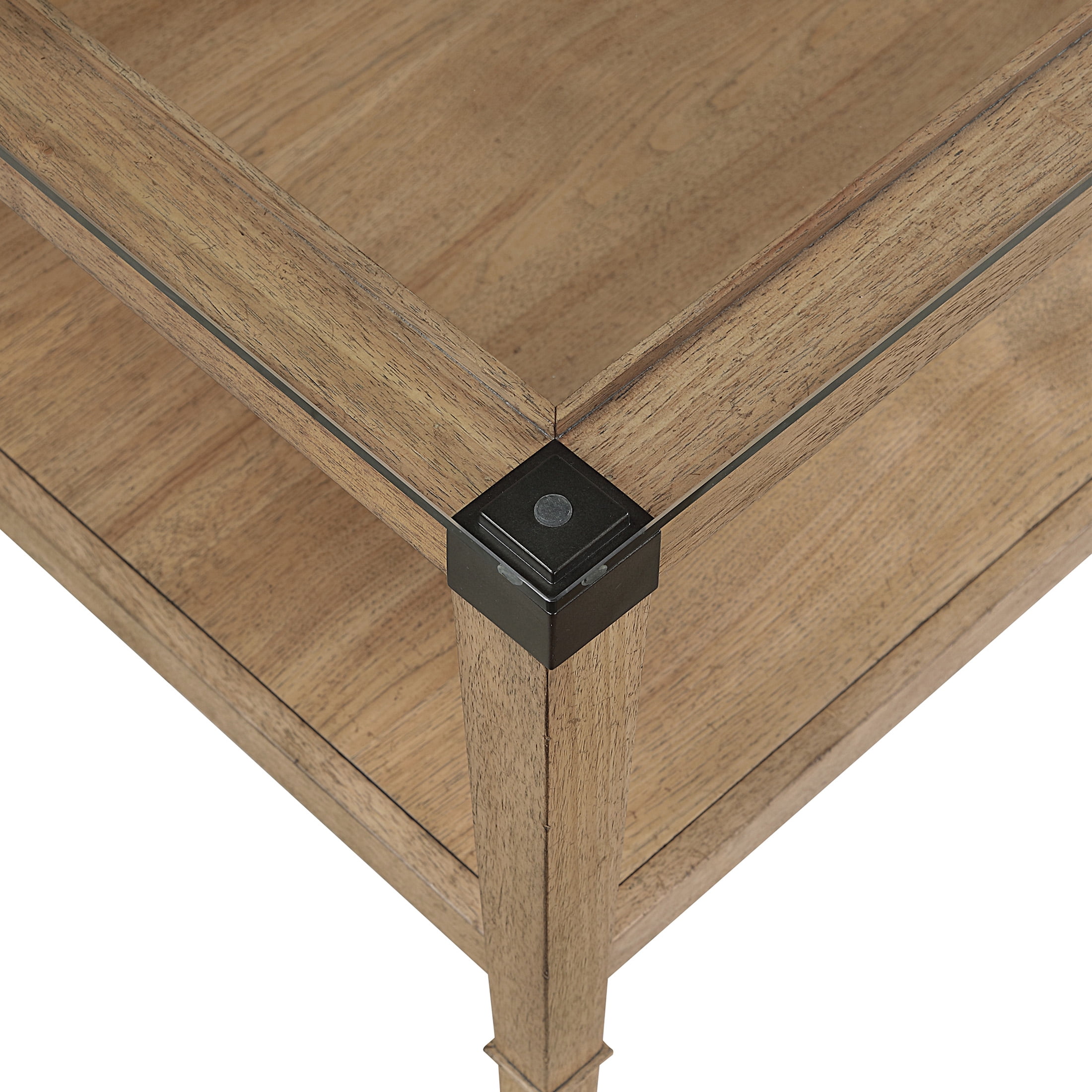 OakvillePark Velor Wood Coffee Table with Tempered Glass Top, Open Shelf, Casters, Brown