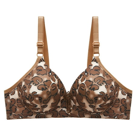 

Bigersell Push Up Bra Women Leopard Printed Comfortable Breathable Back Closure Printed Non-Wired Bra Regular Size Strapless Backless Bra Style 4910 Gold 40B