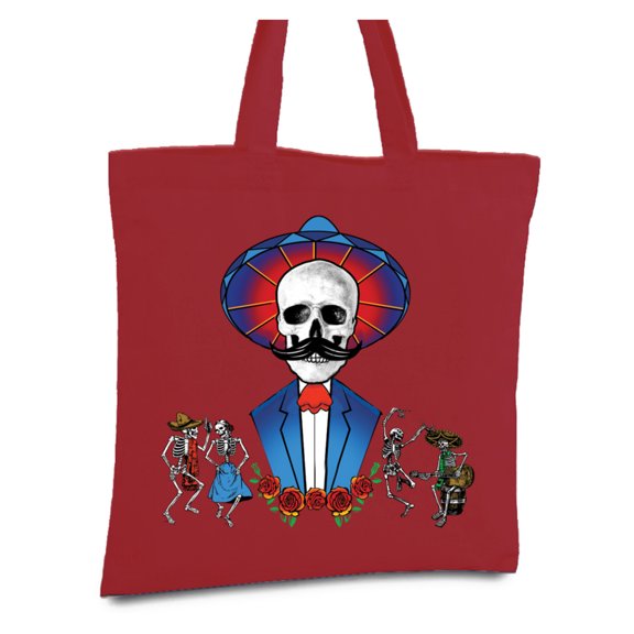 Awkward Styles Mustache Skull Tote Bag Mexican Skull Canvas Tote Bag Funny Day of the Dead Gifts Dia de los Muertos Reusable Grocery Bag Dancing Skeletons Cloth Bag Cute Mexican Holiday Gifts