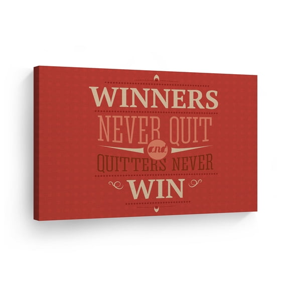 Smile Art Design Winners Never Quit and Quitters Never Win Quote Red Motivational Canvas Wall Art Inspirational Wall Art Entrepreneur Quote Print Modern Office Decor Artwork Gift Ready to Hang 8x12