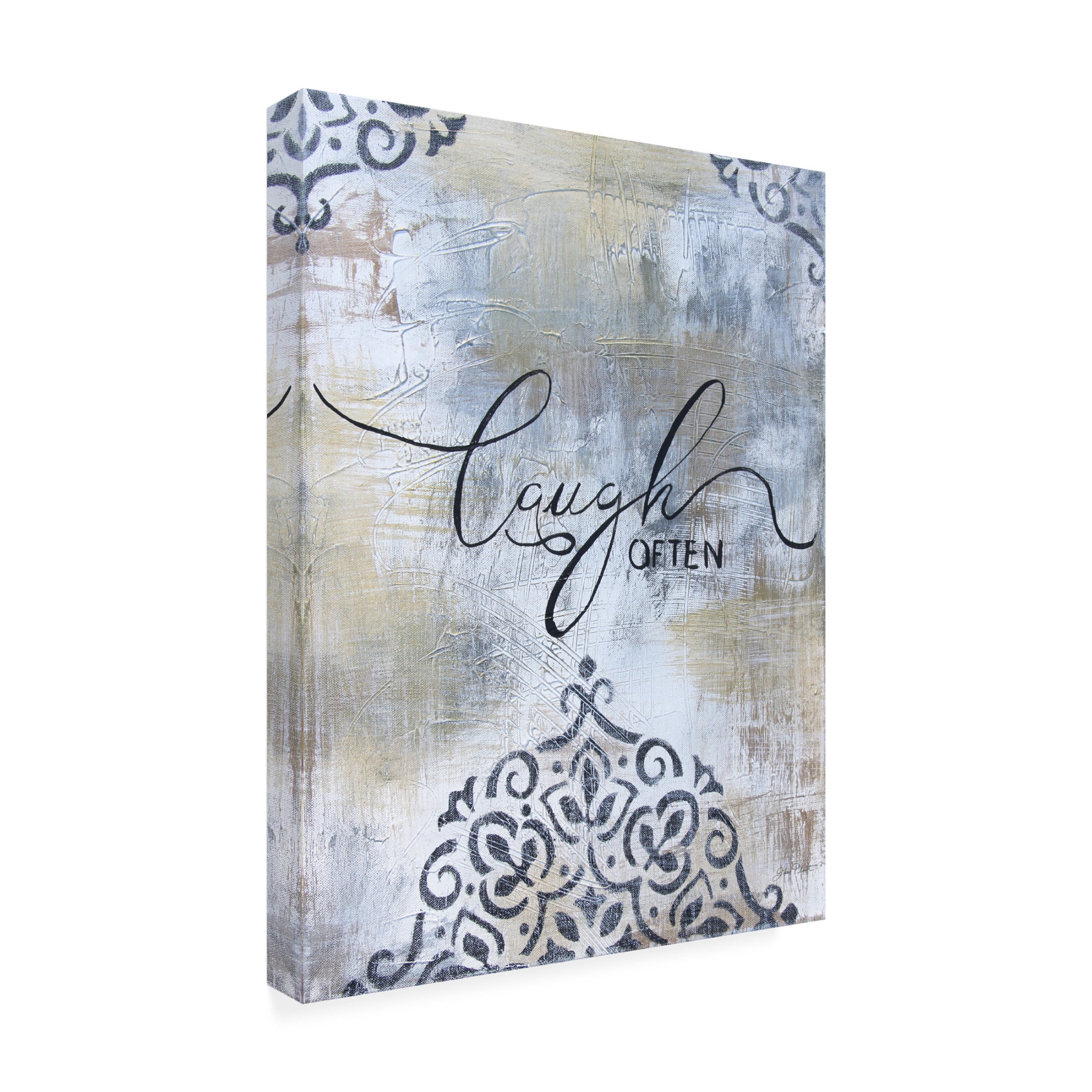 Canvas Wall Art - Jean Plout 'Gold And Grey Sentiment A3' Wall Art for Living Room, Bedroom, or Office Décor by Trademark Fine Art - 18 x 24 Inches