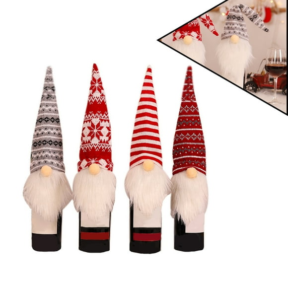 Inteprter 4 Uds. De funda para botella de champán de Navidad, decoración de vestir, Festival de muñecas sin rostro de Navidad, suministros de Kits de decoración para fiestas Inteprter HA000727-00B