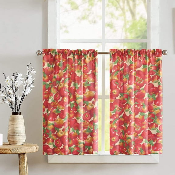 Cotton Apples Allover Print Café Tier Curtains Window Treatment Kitchen Home Décor