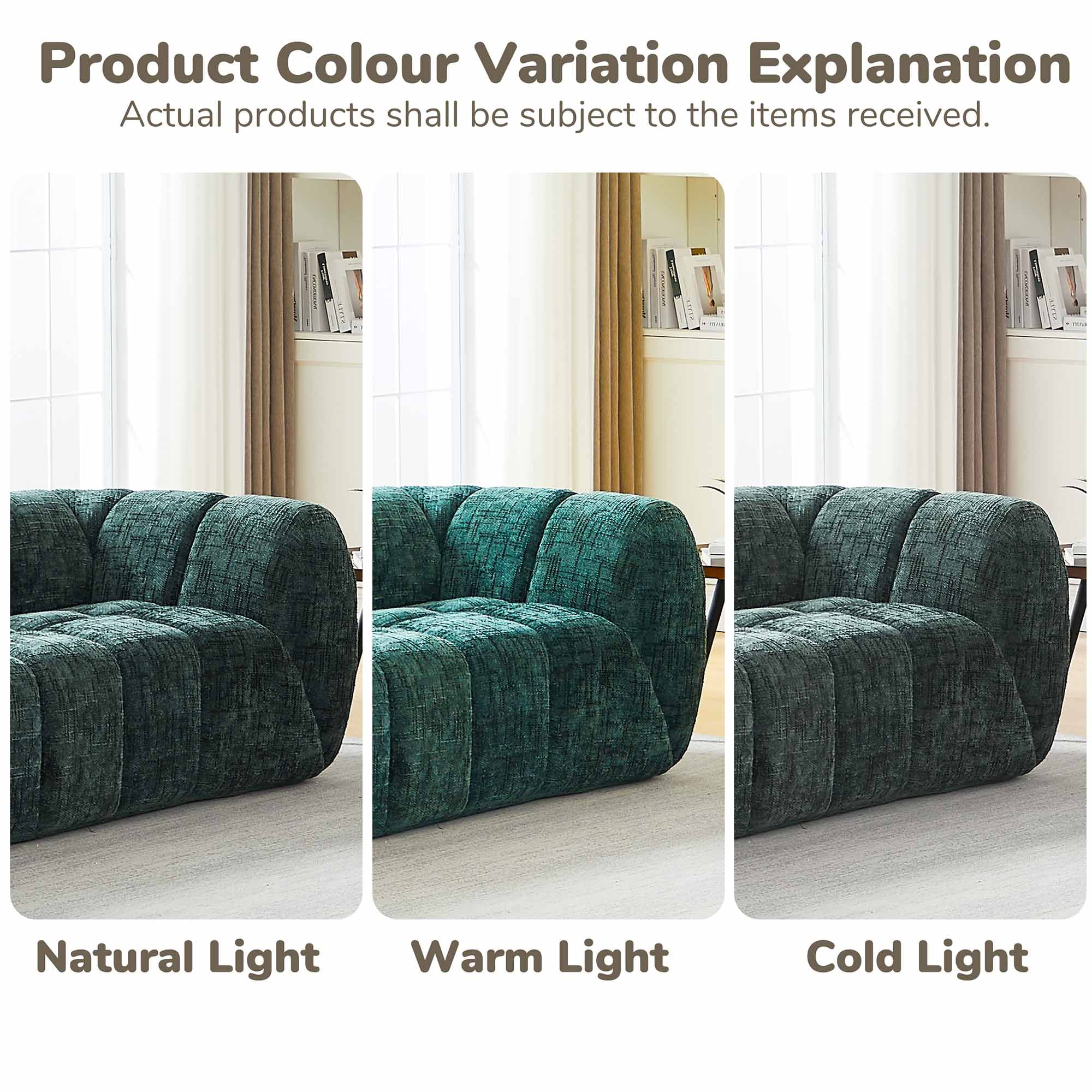 Lunale Small Boneless Sofa, No Assembly Required, 2-Seater Cloud Couch for Living Room, Apartment, Green Chenille