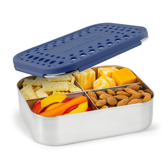 LunchBots Contenedor de snacks mediano Quad de acero inoxidable azul