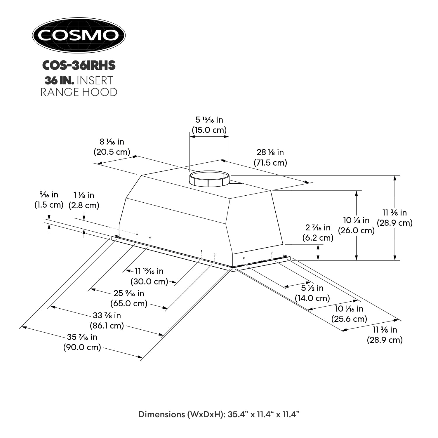 36 in. Lumin Collection Ducted Insert Range Hood, Touch Controls, LED Lights, Stainless Steel