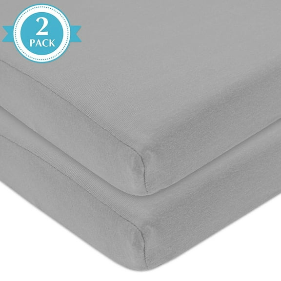 American Baby Company 2 Pack 100% Natural Cotton Fitted Mini Crib Sheets 38" x 24" - Soft & Breathable Small Nesting Portable Sheets, Fits Pack N Play Mattresses, Gray, for Boys & Girls