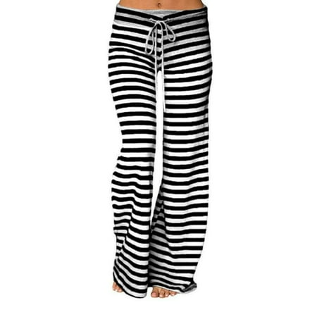 

Women s Comfy Casual Pajama Pants Drawstring Waist Stripe Palazzo Lounge Pants Wide Leg Pants Trousers Plus Size