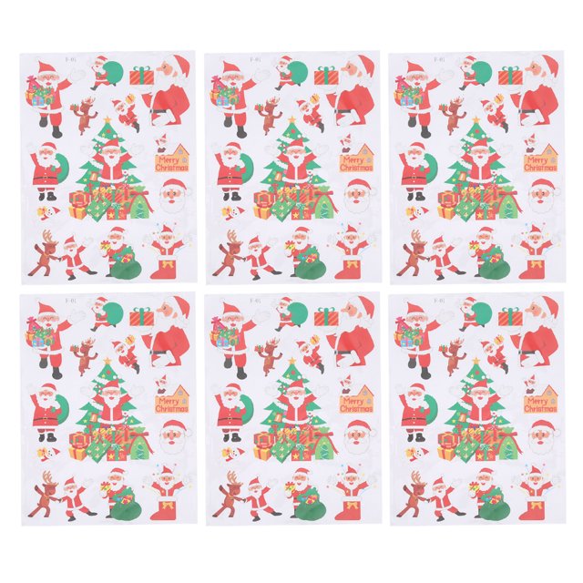6pcs Santa Clause Sticker Christmas Holiday Stickers for Hotel Store Window DecorationF1