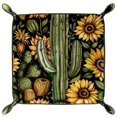 thumbnail image 2 of Women Girls Leather Square Dish Trinket Plate Jewelry Tray for Mothers Day Birthday Gift, Cactu Sunflower Pattern, 2 of 6