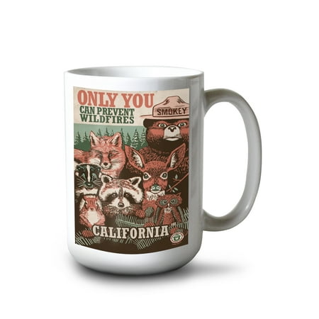 

15 fl oz Ceramic Mug California Smokey Bear and Woodland Creatures Only You Can Prevent Wildfires Dishwasher & Microwave Safe