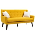thumbnail image 3 of Lumibee Modern Tufted Faux Leather Upholstered Armchair Linen Accent Chairs Sets Yellow/Linen/3-Piece 2Chairs+1Sofa Wood,Cotton 3-Piece Cotton,Linen, 3 of 5