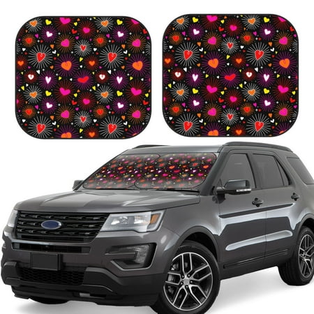 Cauagu Geometric Hearts Cauagu {designName} Print Foldable Car Windshield Sun Shade | Front Windshield Shade for Sun | Fits Small Sedans Mini SUVs Hatchbacks-Medium