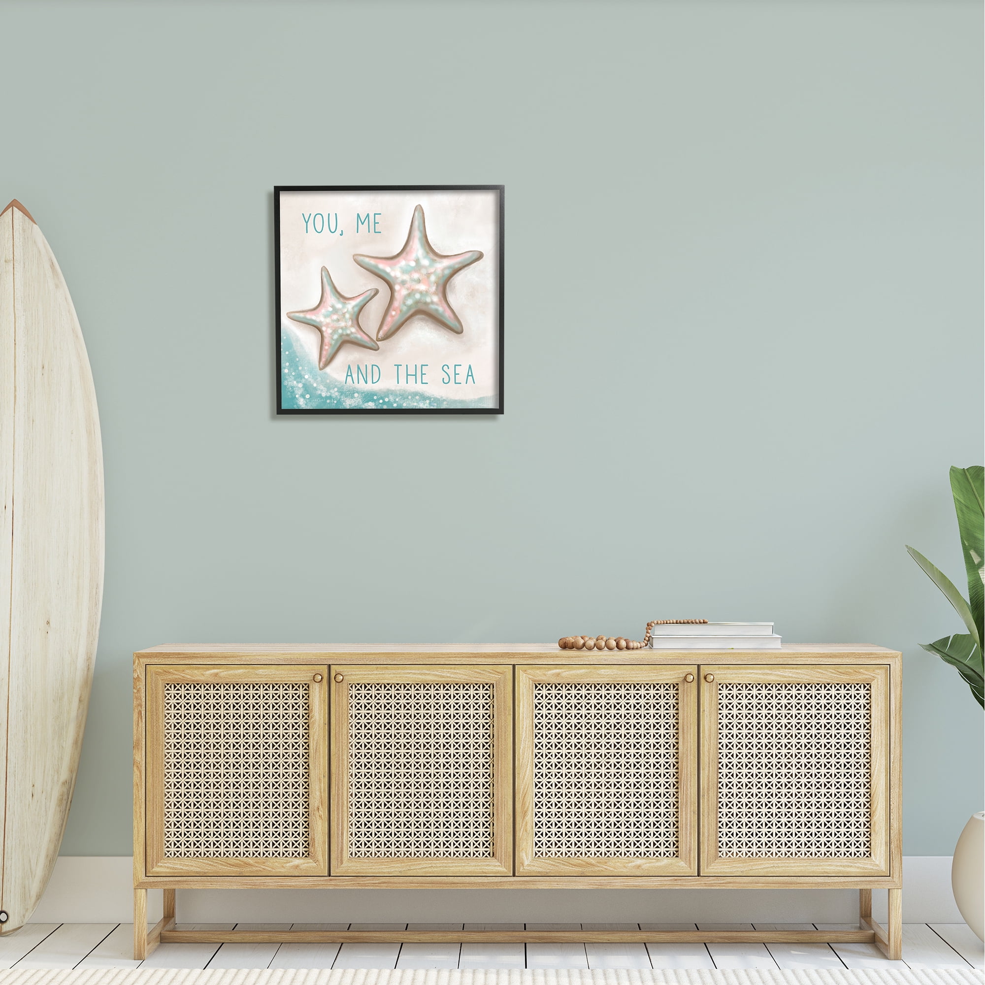 Stupell You Me & Sea Beach Starfish Romance Landscape Painting Black Framed Art Print Wall Art
